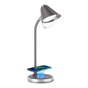 Lampada da tavolo LED dimmerabile con ricarica wireless FINCH LED/9W/12/230V grigio/cromo lucido